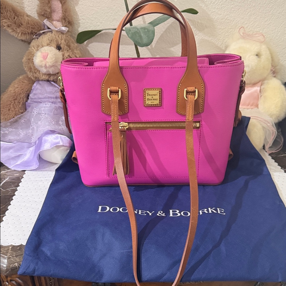 Dooney & Bourke Fuchsia and Tan Tote